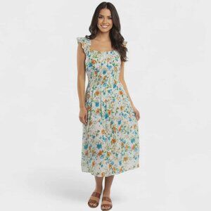 PEYTON & PARKER Womens Midi Spring Dress Large Cotton Floral Ruffled